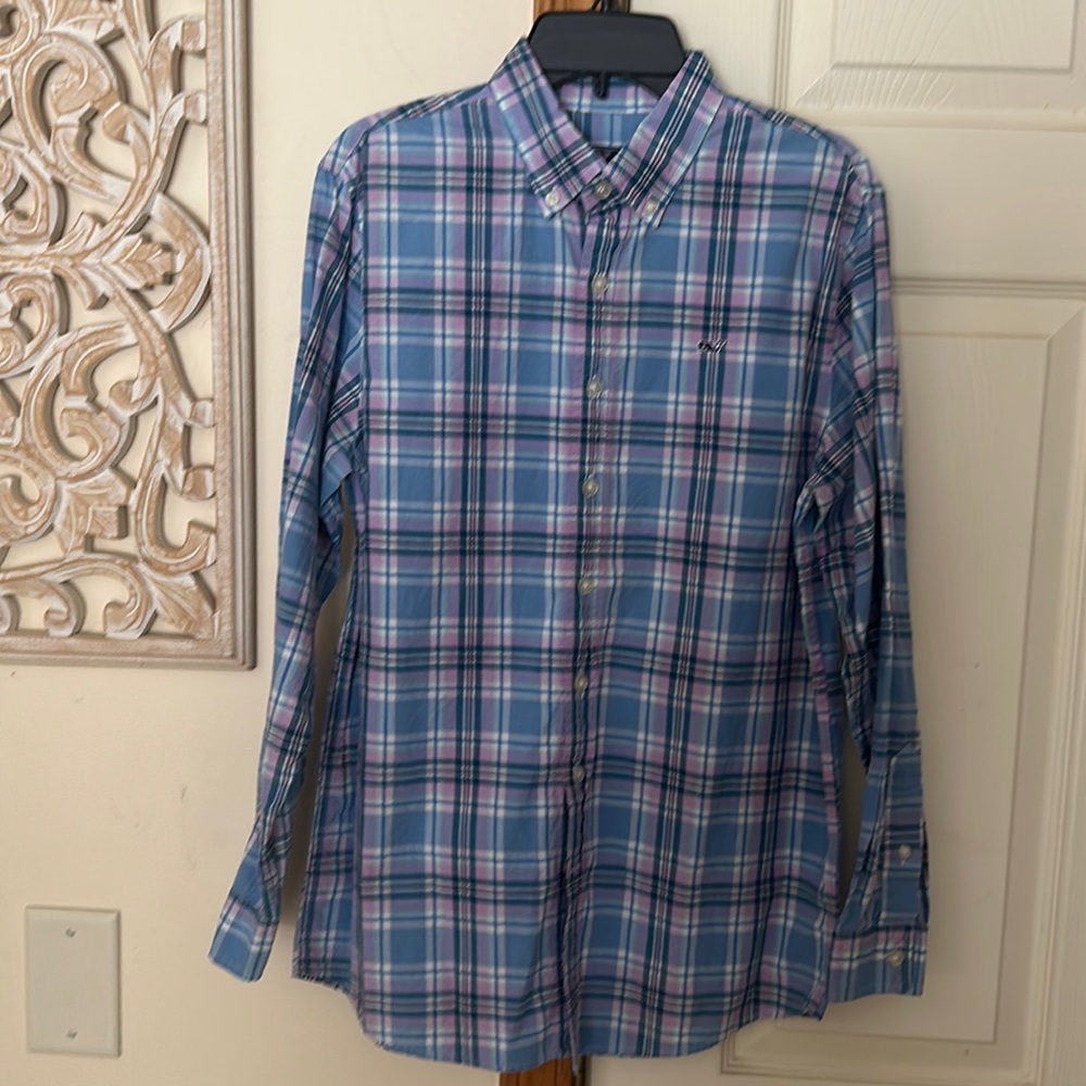 Vineyard Vines Whale Plaid Shirt. Button Down Long Sleeve . Size Large (16)
